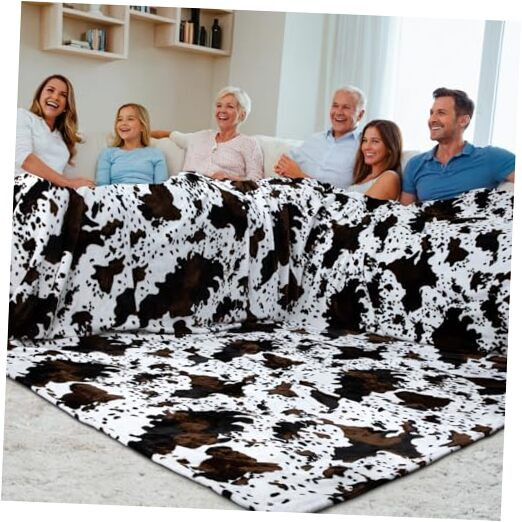Oversize Flannel Fleece Throw Blanket for Fleece (120x120 IN) Cow Print-01