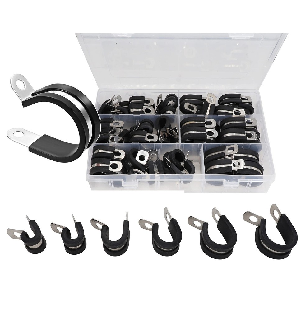 52PCS Cable Clamps Assortment Kit, 1/4'' to 3/4'', Rubber Cushioned, Stainles...