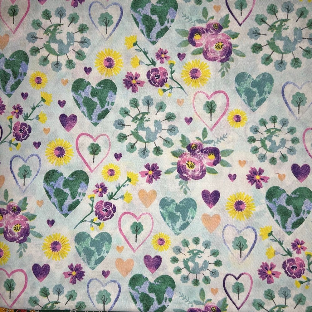 Keepsake Calico Earth Love Print - 1 Yard - Quilt Cotton - Hearts, Flower