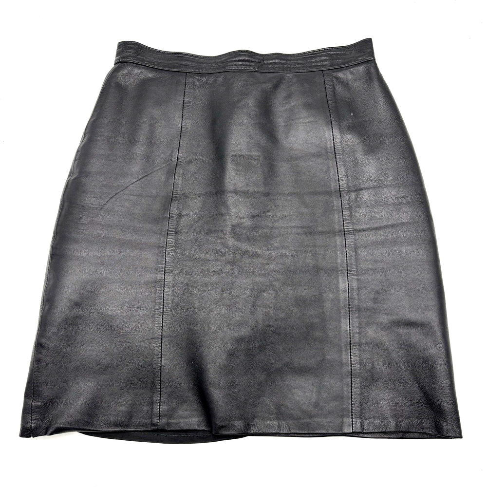 Vintage 90s Wilson's Black Genuine Leather High Rise A-line Mini Skirt 8 25x18