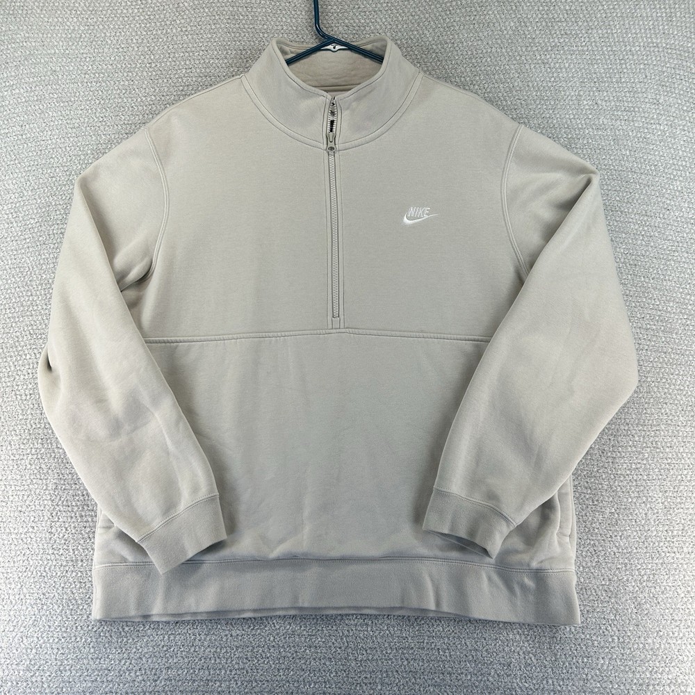 Nike Sweatshirt Mens XL Beige Sportswear Club 1/2 Zip Pullover Fleece Pocket
