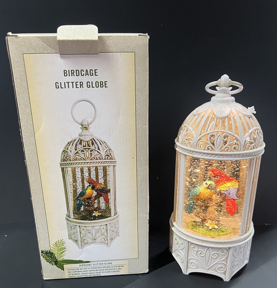 Cracker Barrel Exclusive Parrot Birdcage Glitter Globe Stunning Holiday Decor