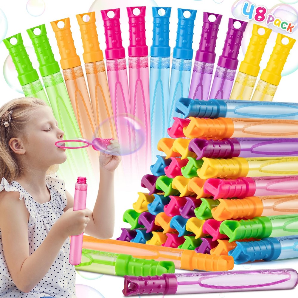48 Pack Colorful Big Bubble Wands in 6 Vibrant Colors for Easter Summer Halloween Parties and Outdoor Fun