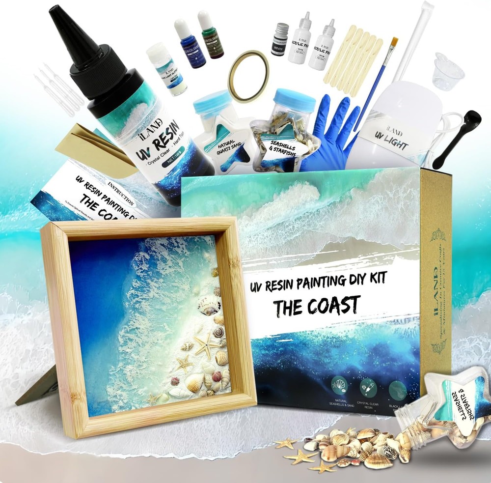 iland UV Resin Art Kit, Crafting Kit of The Beach, Craft BLUE, WHITE