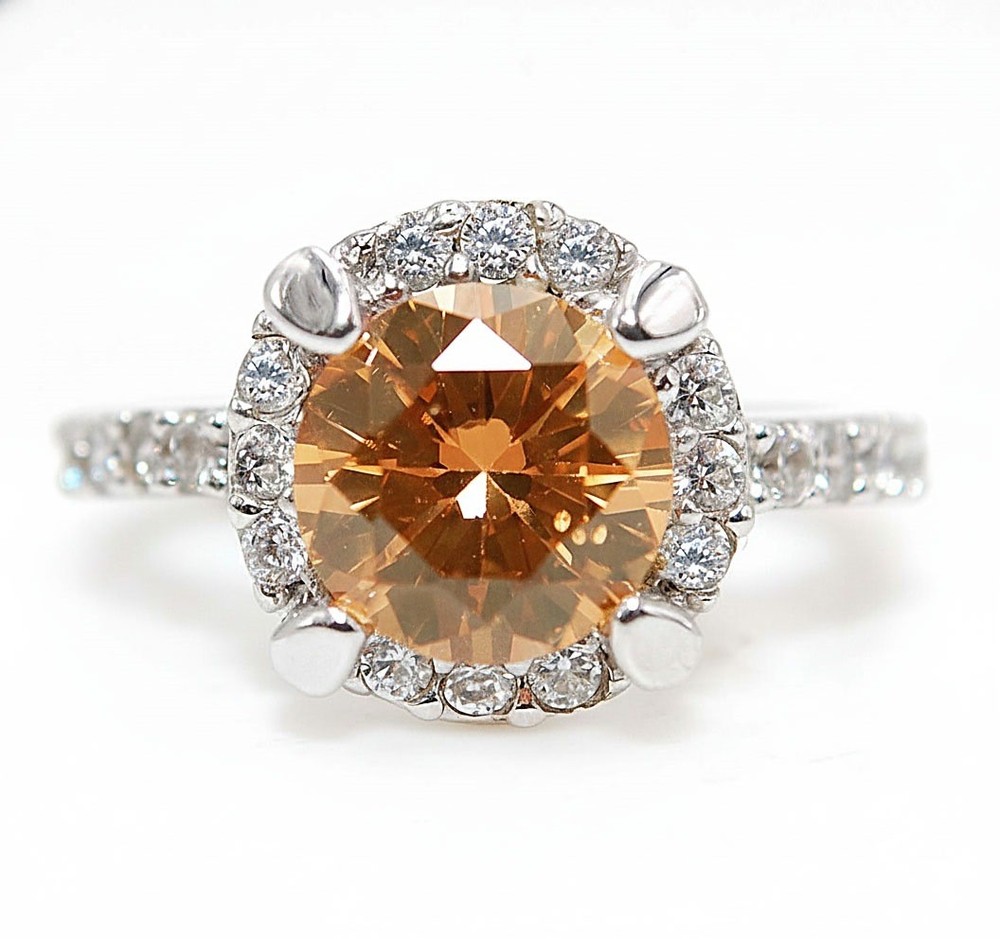 2CT Treated Padparadscha Sapphire & Topaz 925 Sterling Silver Ring Sz 6