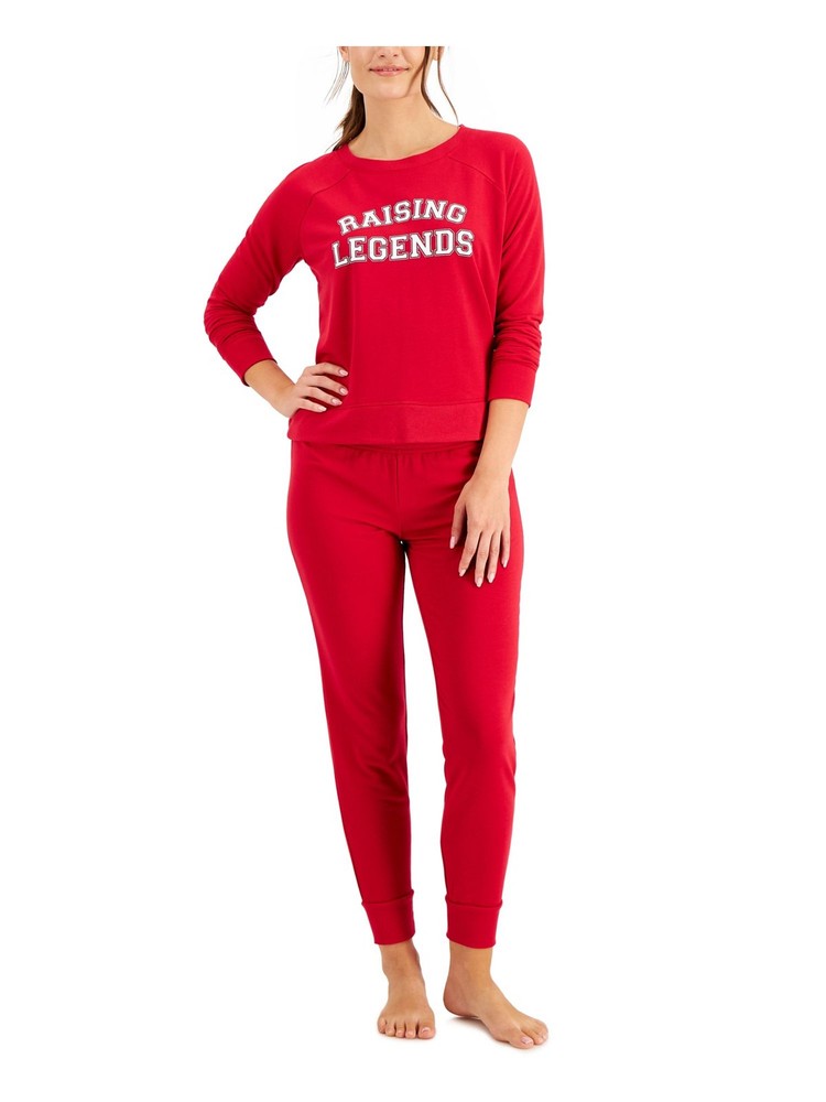 Women's Red Long Sleeve Pajama Set with Elastic Waist - Family Matching Sleepwear