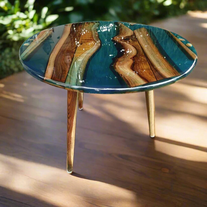 Handcrafted Live Edge Round Epoxy Resin Kitchen Table - Custom Dining Furniture