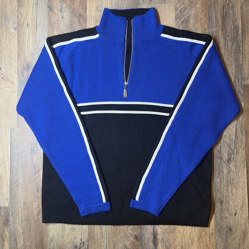 Meister Black & Blue Wool Blend 1/4 Zip Sweater Geometric Men’s M Pullover