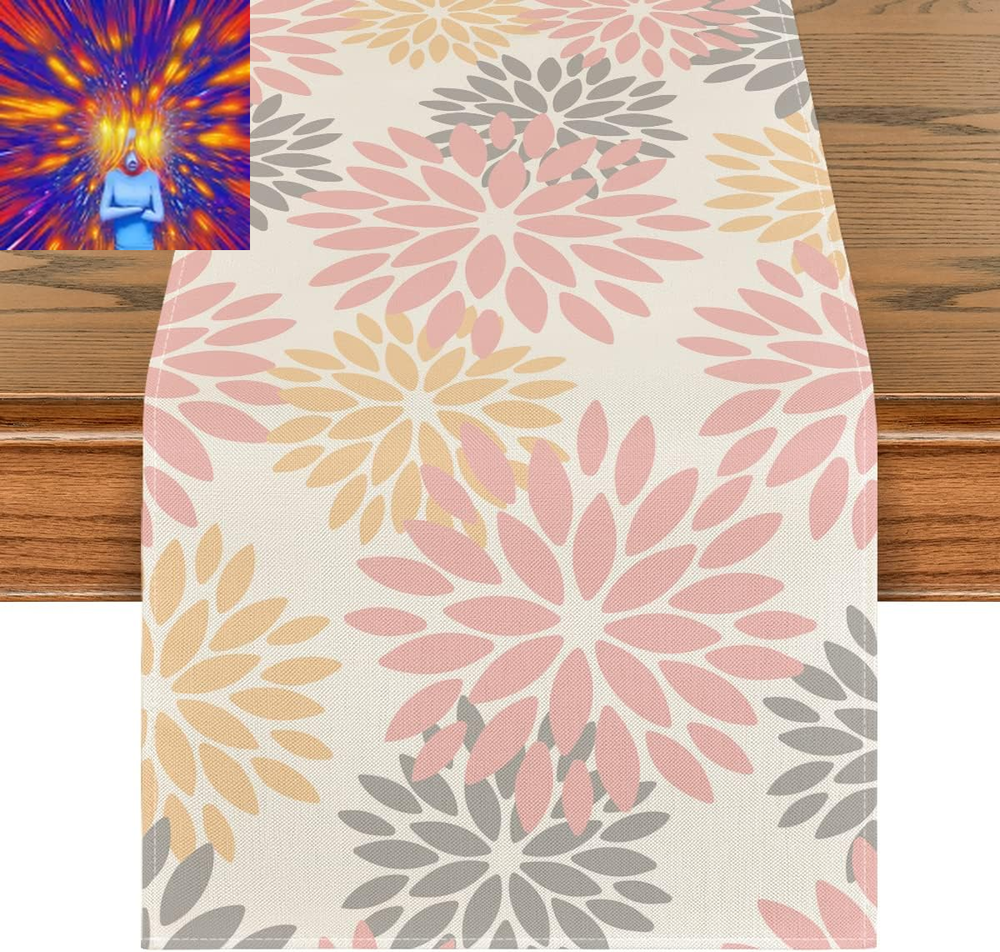 Pink Dahlia Floral Pinnata Summer Table Runner, Spring Kitchen Dining Table Deco