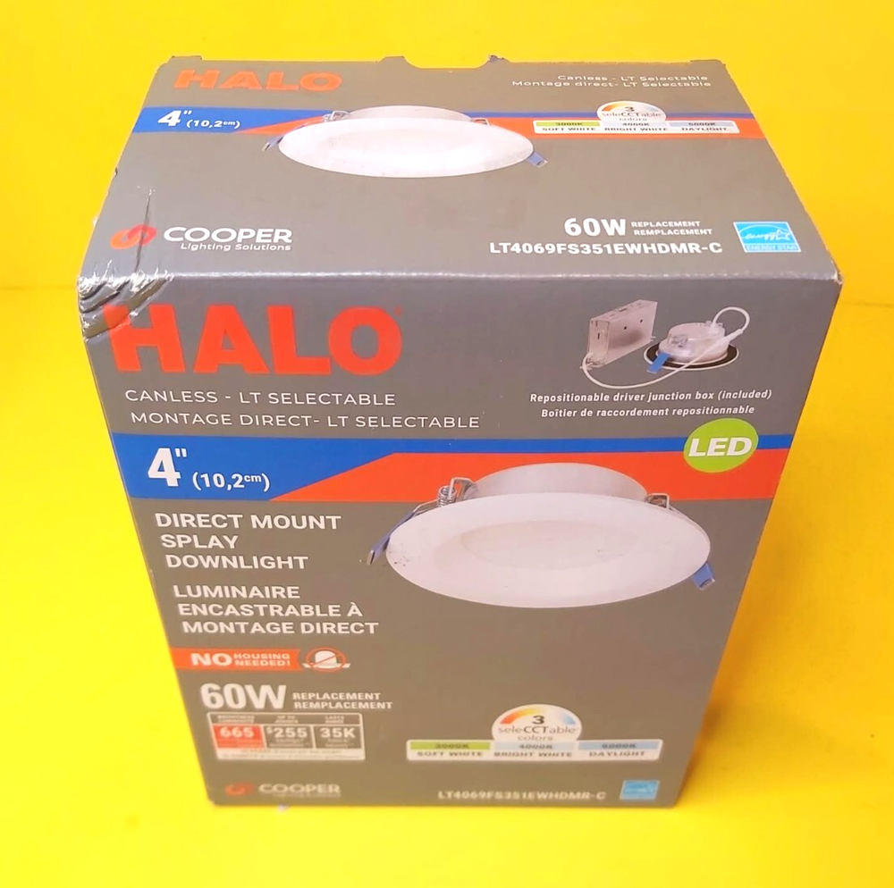 Halo LT4 4 Inch 120V 600lm LED Recessed Light White Canless Direct Mount