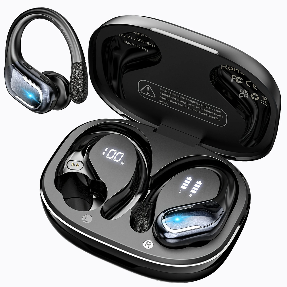 Wireless Sports Earbuds with Earhooks Dual-Led Display for Running Workouts