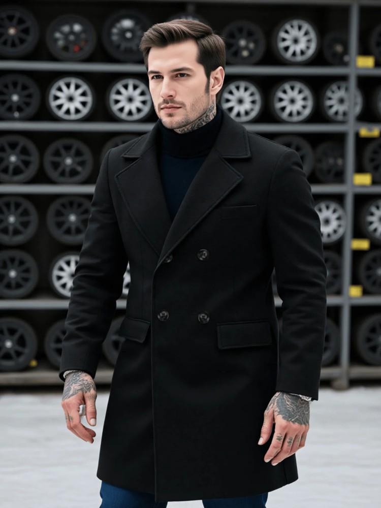 Men's Trench Style Woolen Overcoat, Autumn Winter Windproof Thickened Warm Coat,