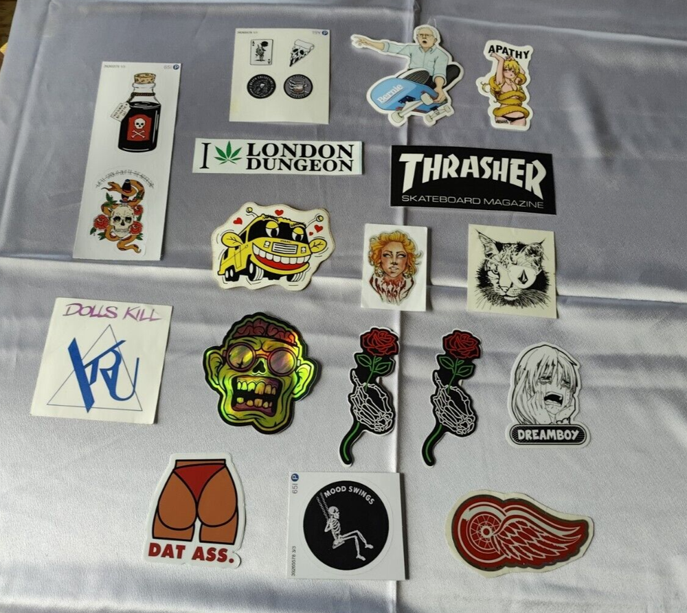 21 Skateboard Stickers Vinyl Laptop Luggage Decals - skeleton, poison, thrasher