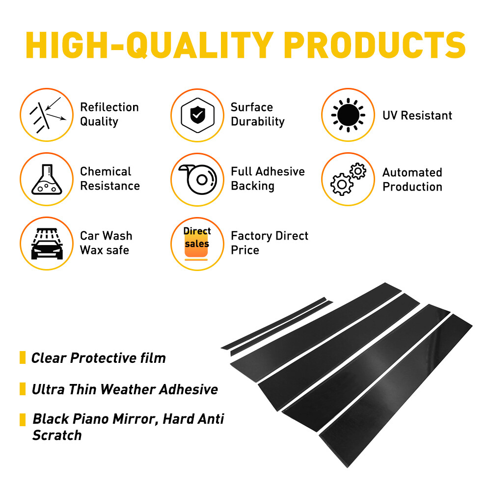 Black Pillar Door 6pcs/Set Posts Cover Piano for Trims Corolla Toyota 2009-2013
