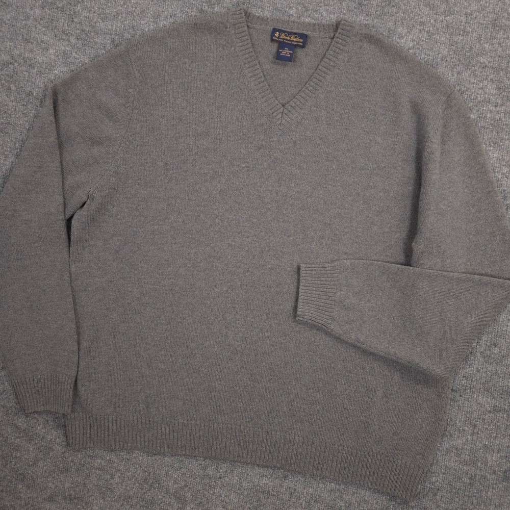 Brooks Brothers Sweater Mens XXL Gray Extra Fine Italian Lambswool V Neck Preppy