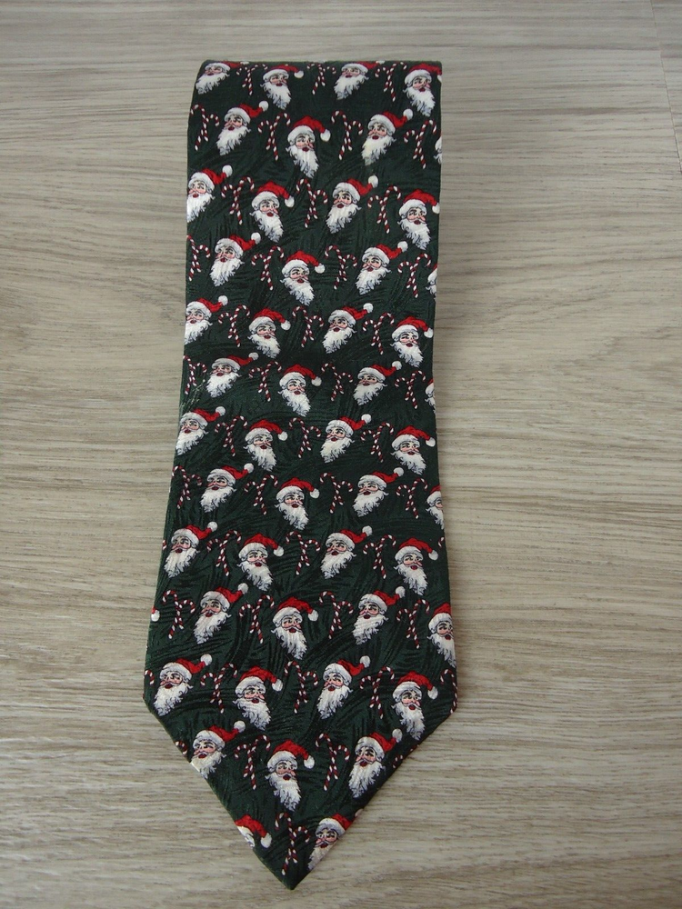 Cape Cod Green Silk Novelty Neck Tie Santa Claus Candy Canes Holiday Christmas