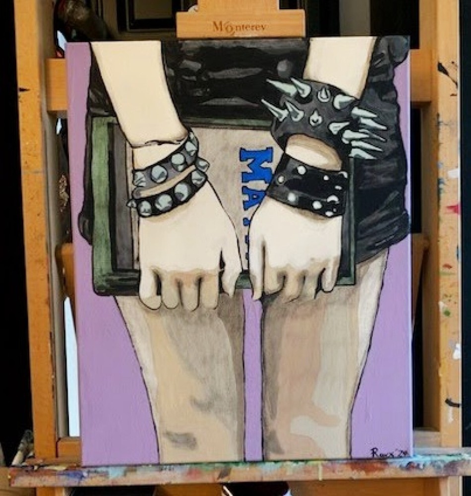 ‘Back to School’ Orig Painting on Canvas  Girl, Spiked Bracelets-image