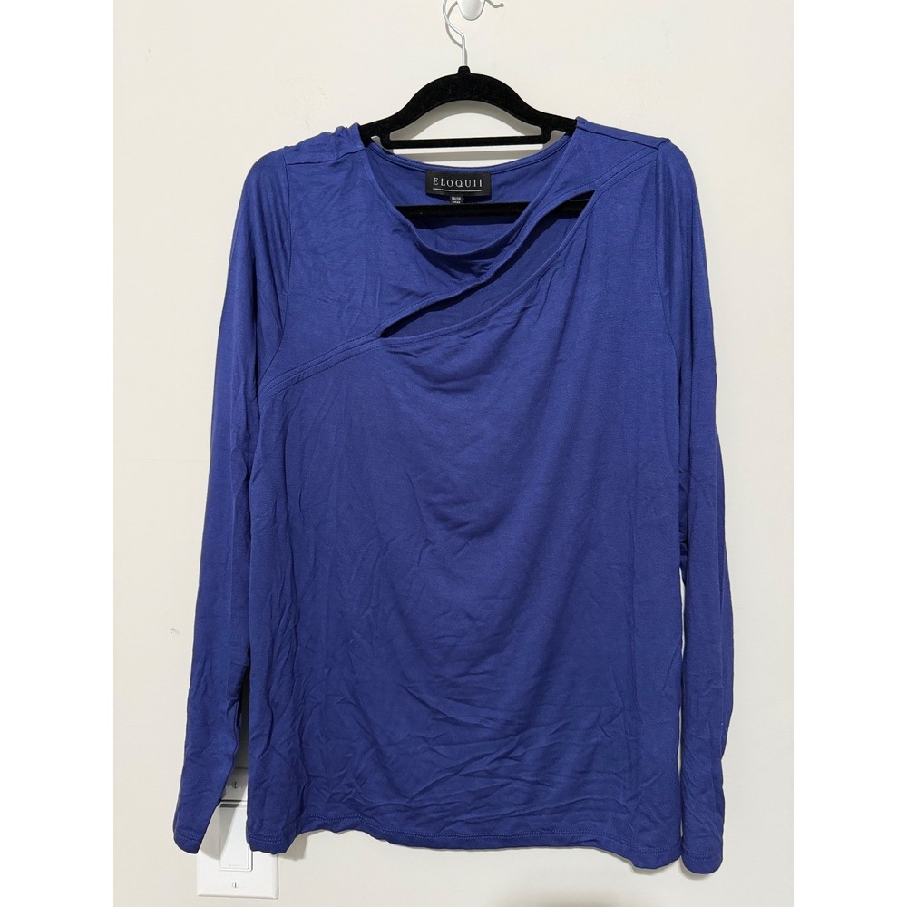 ELOQUII Blue Asymmetrical Cutout Long Sleeve Top Plus Size 18 20