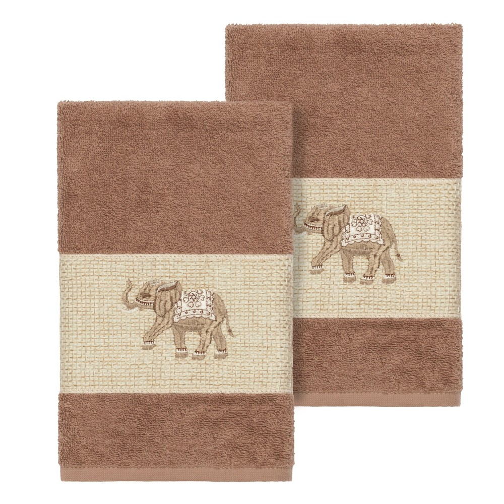 Luxury Hotel Spa Turkish Cotton Elephants Embroidered Towel in Latte Brown