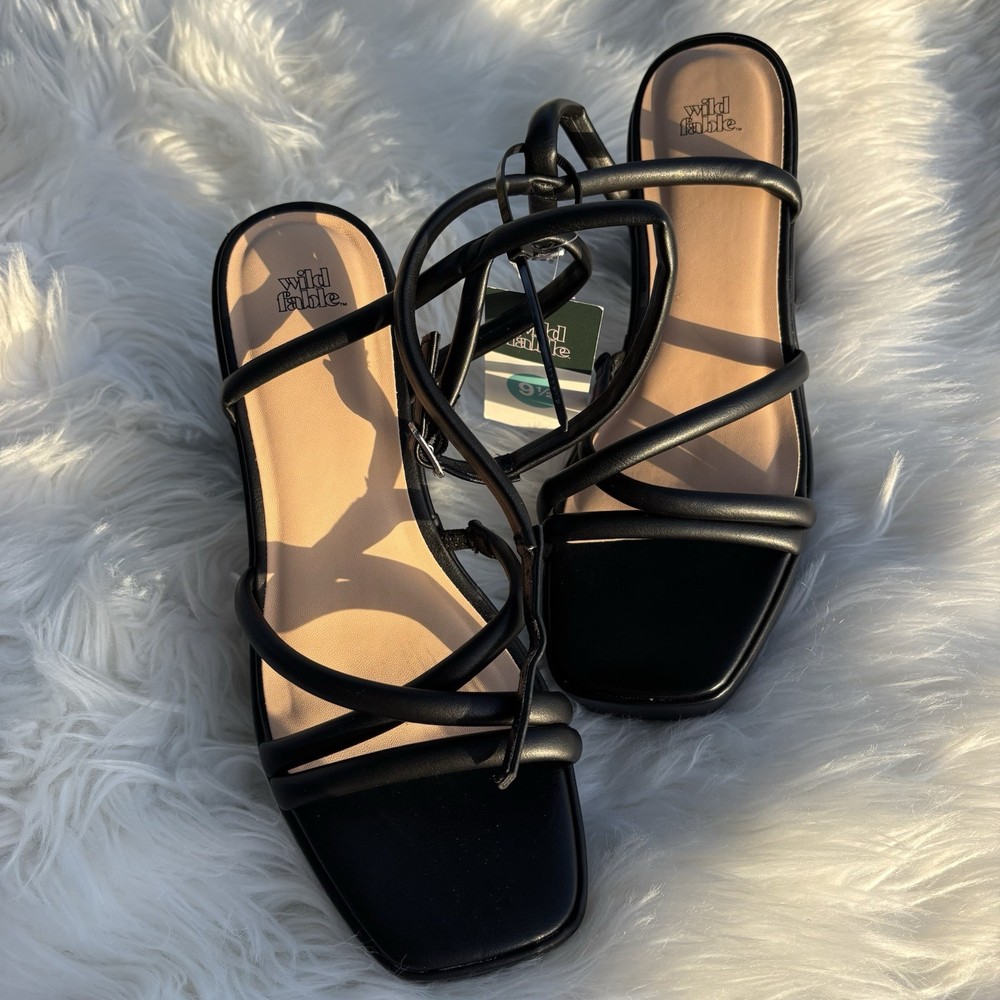 Size 9.5 Black Strappy Platform Sandal Heels