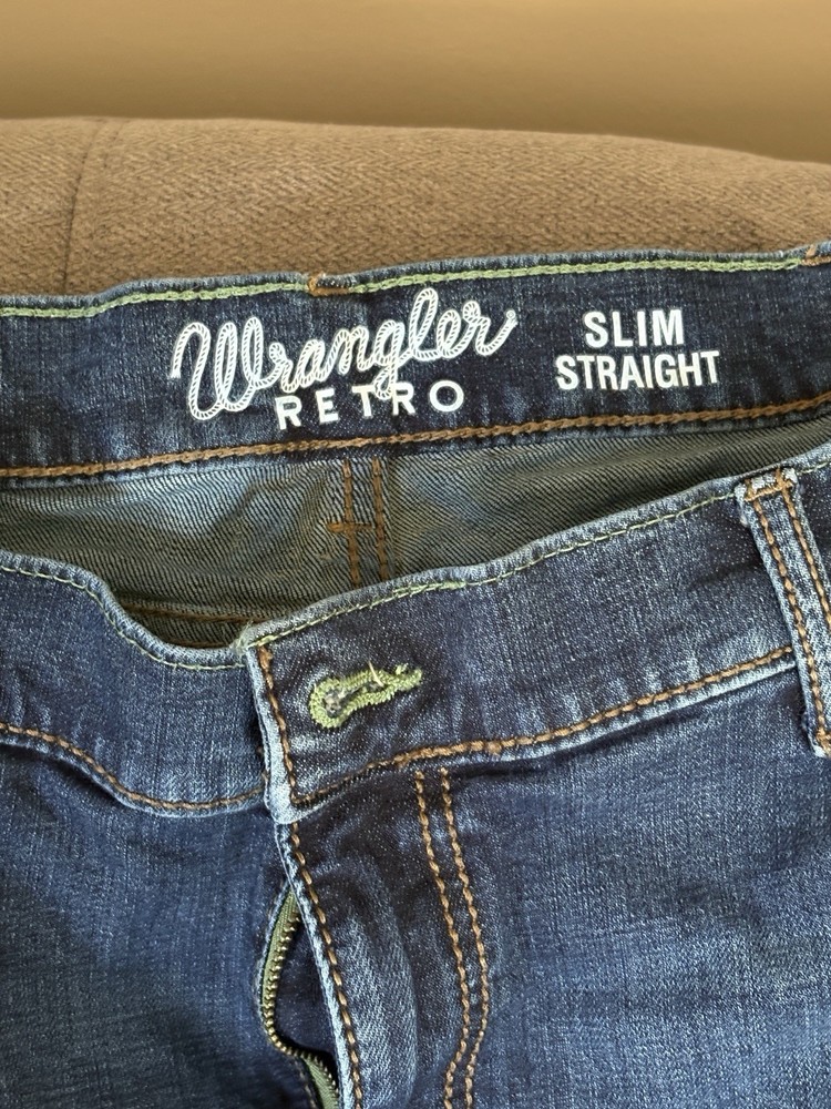 Wrangler Retro Jeans Mens 38x32 Blue Denim Slim Straight Western Cowboy Rodeo