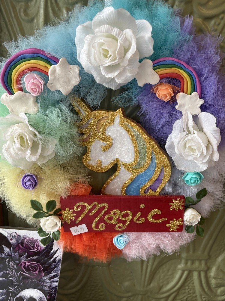 Unicorn Rainbow Floral Wreath for Magical Home Decor