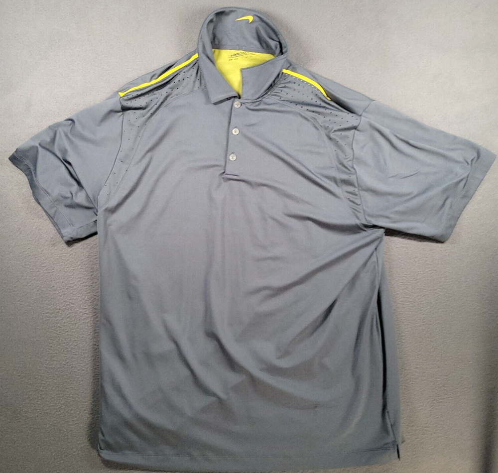 Nike Polo Golf Shirt Mens Gray XXL Dri Fit Yellow Lined Vented Performance Light