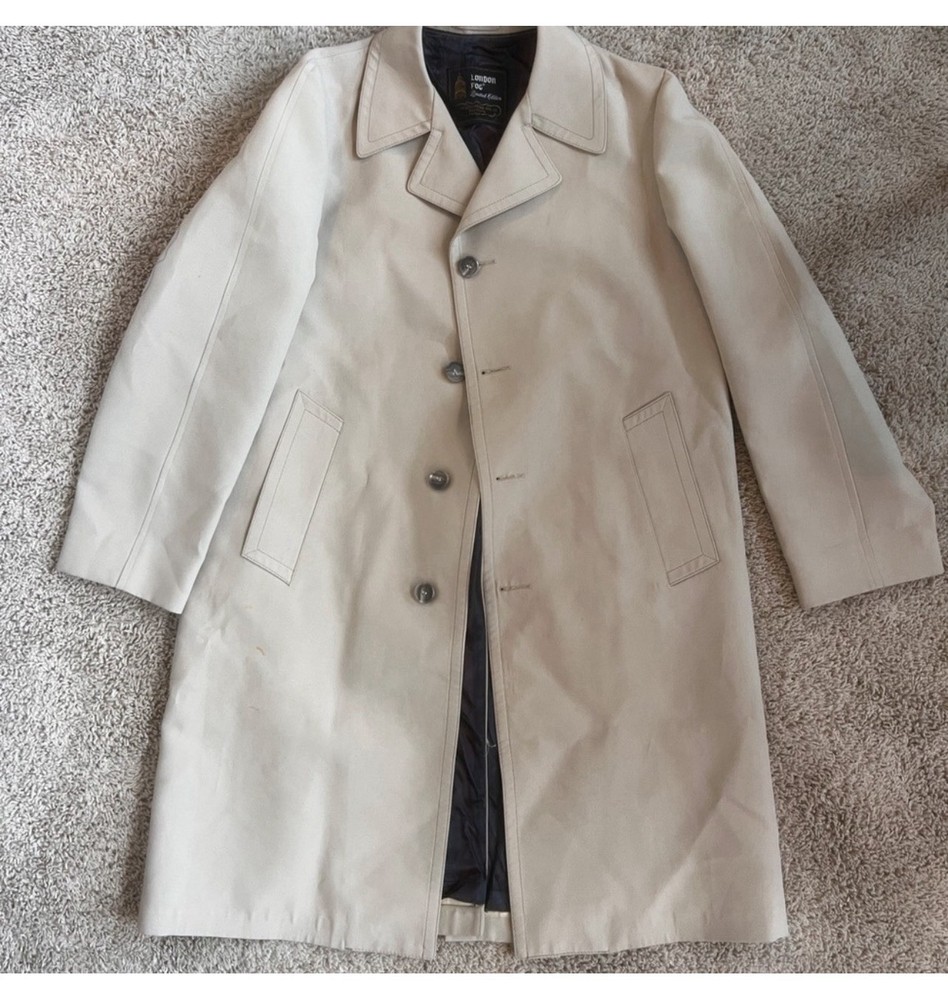 London Fog Beige Men's Lined Button Overcoat - Size 42 Long
