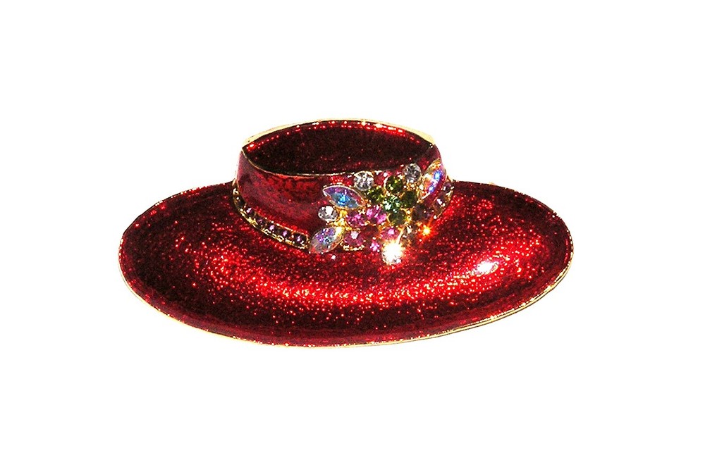 /BROOCH/PIN Sparkle Galore Red Hat Club WITH FLOWERS !