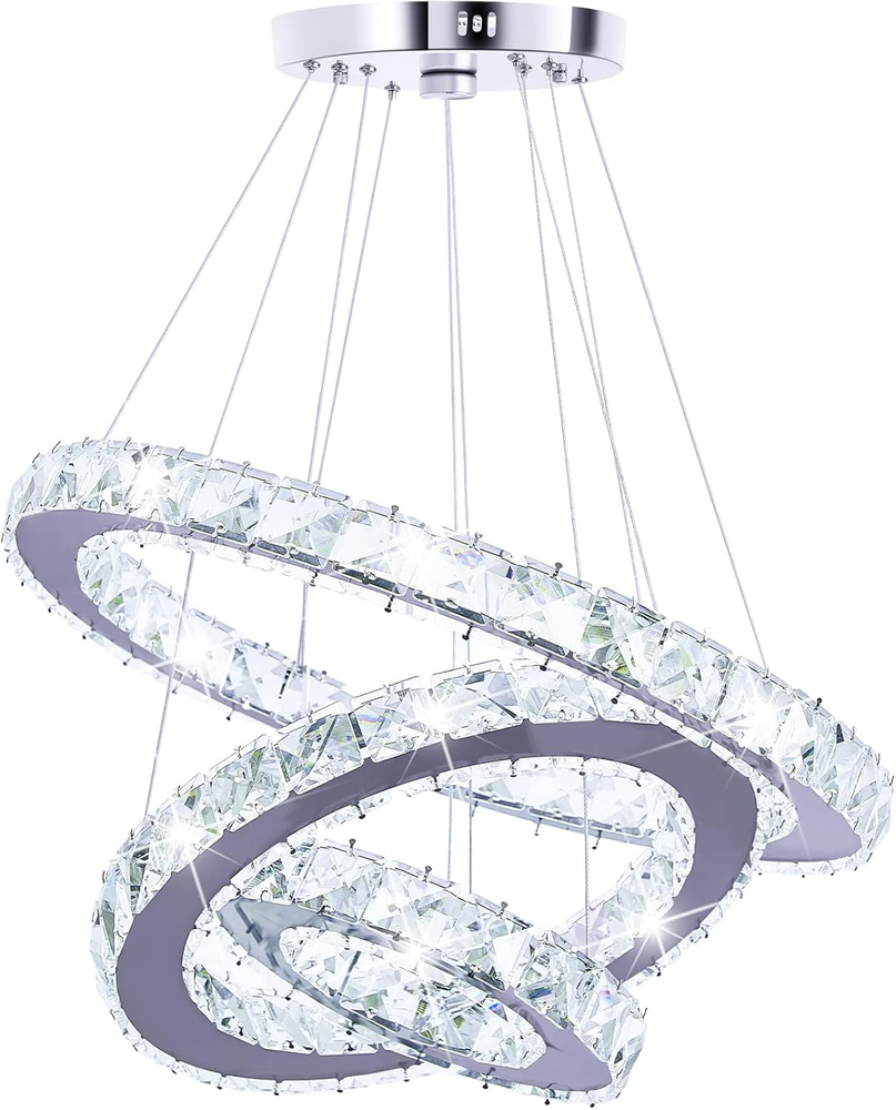 Crystal Chandeliers Modern LED 3 Ring Chandelier Adjustable Ceiling Light Fixtur