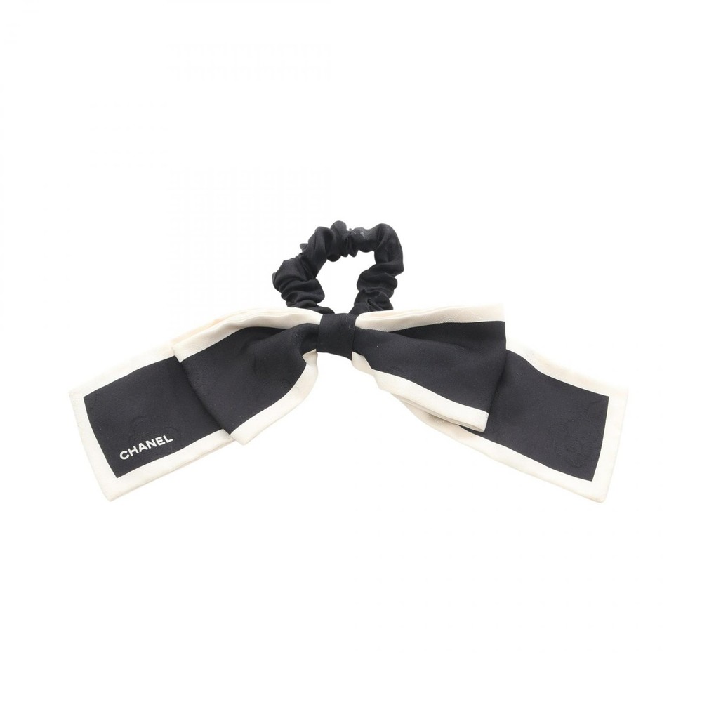 CHANEL Camelia Ribbon hair tie Hair accessory silk Black White Used Women CC