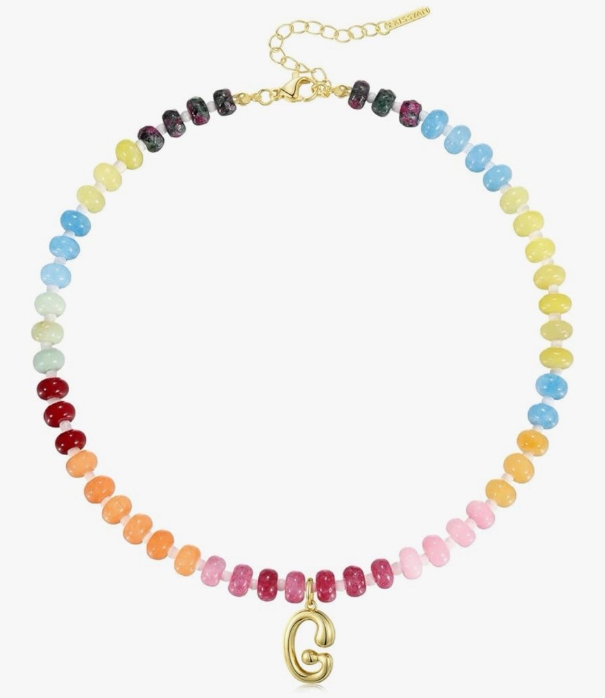 KissyAn Initial G 14K Gold Bubble Letter Beaded Choker Necklace for Women