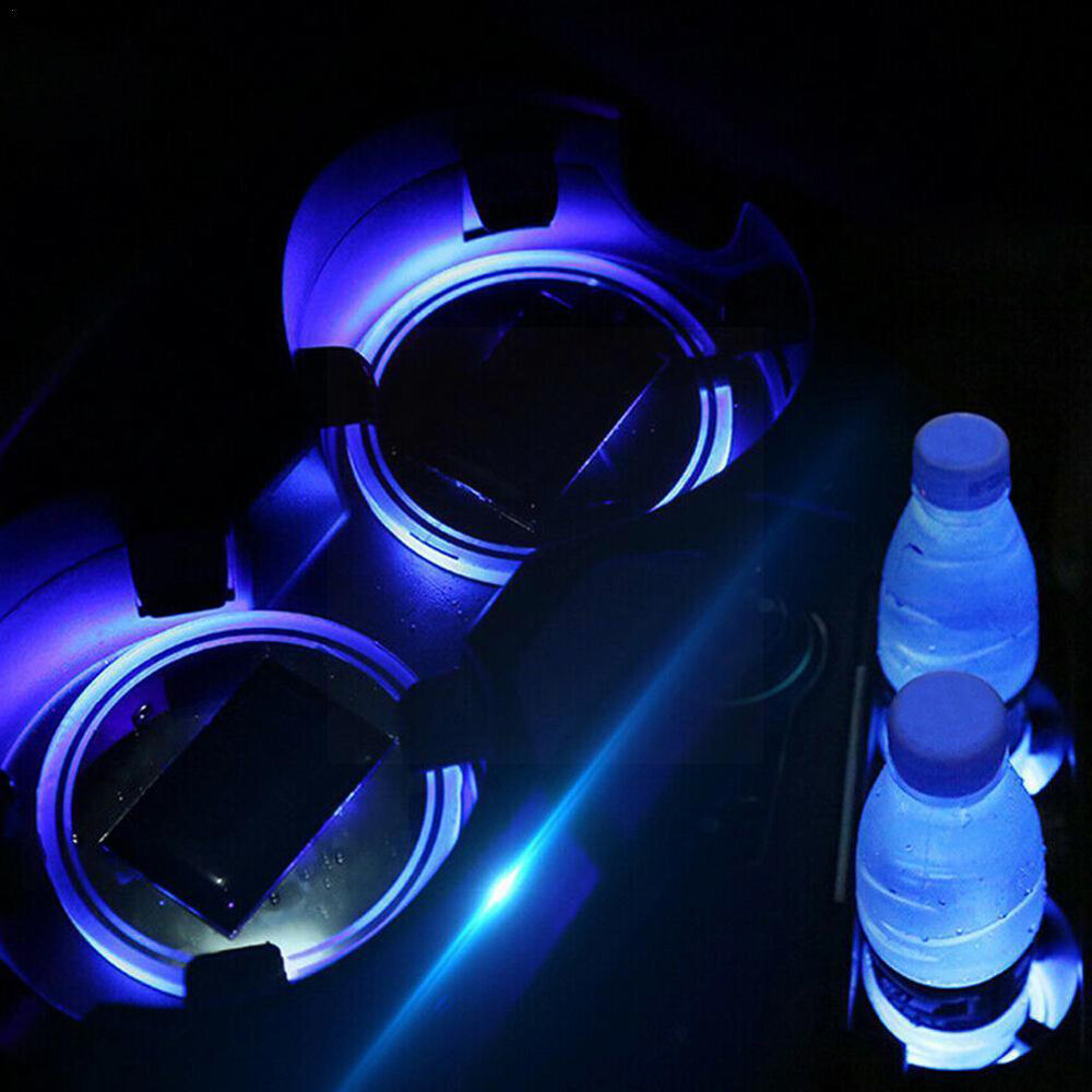 2PCS Solar LED Light Cup Holder Pad Insert Coasters Mat Car Interior Accessories