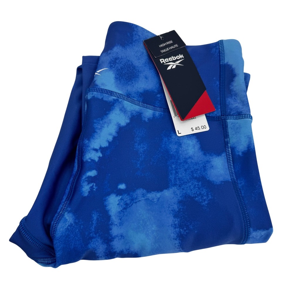 Reebok Leggings Womens Large Blue AOP ID Train High Rise Full Length NEW
