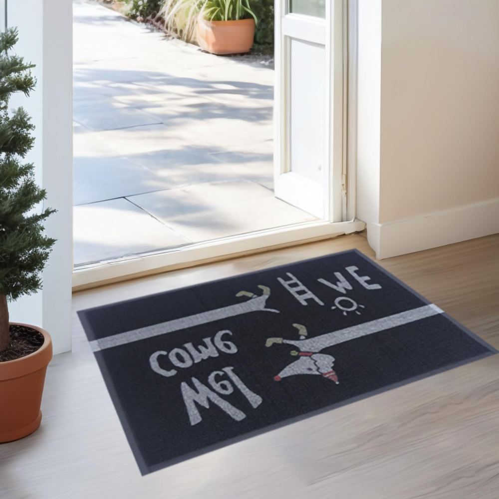 Black Ruggable Front Door Mat Outdoor Indoor Low Profile Welcome Mat with Rubber