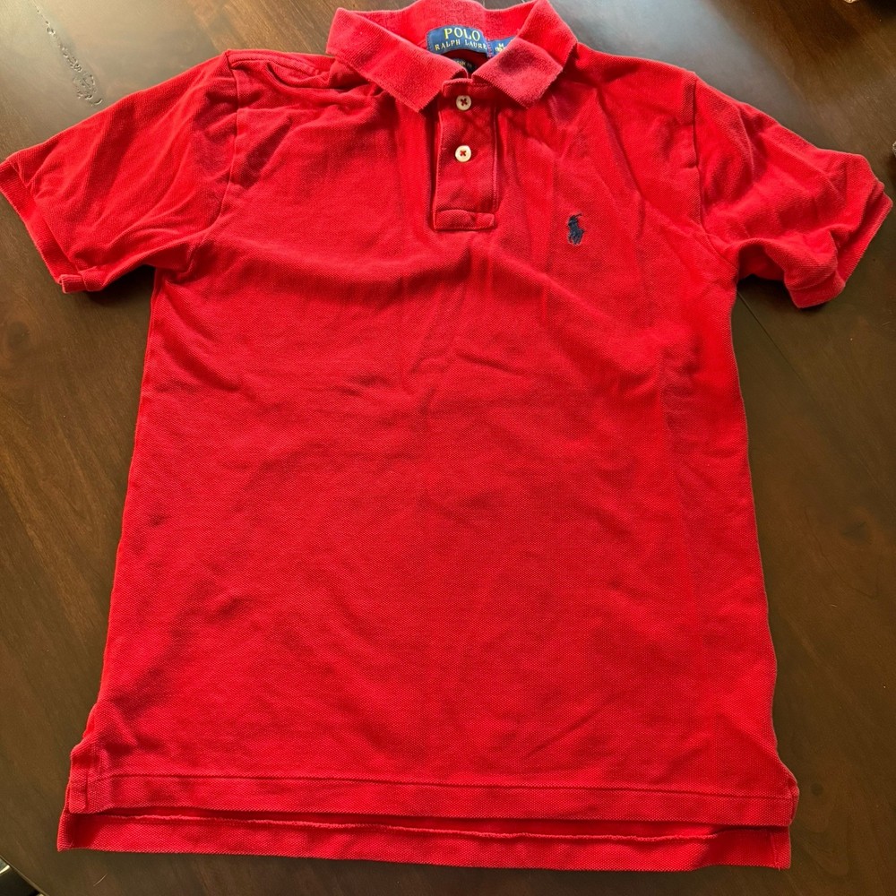Polo Ralph Lauren Youth Boys Size 10-12 Medium Navy Shirt Red Short Sleeve Polo