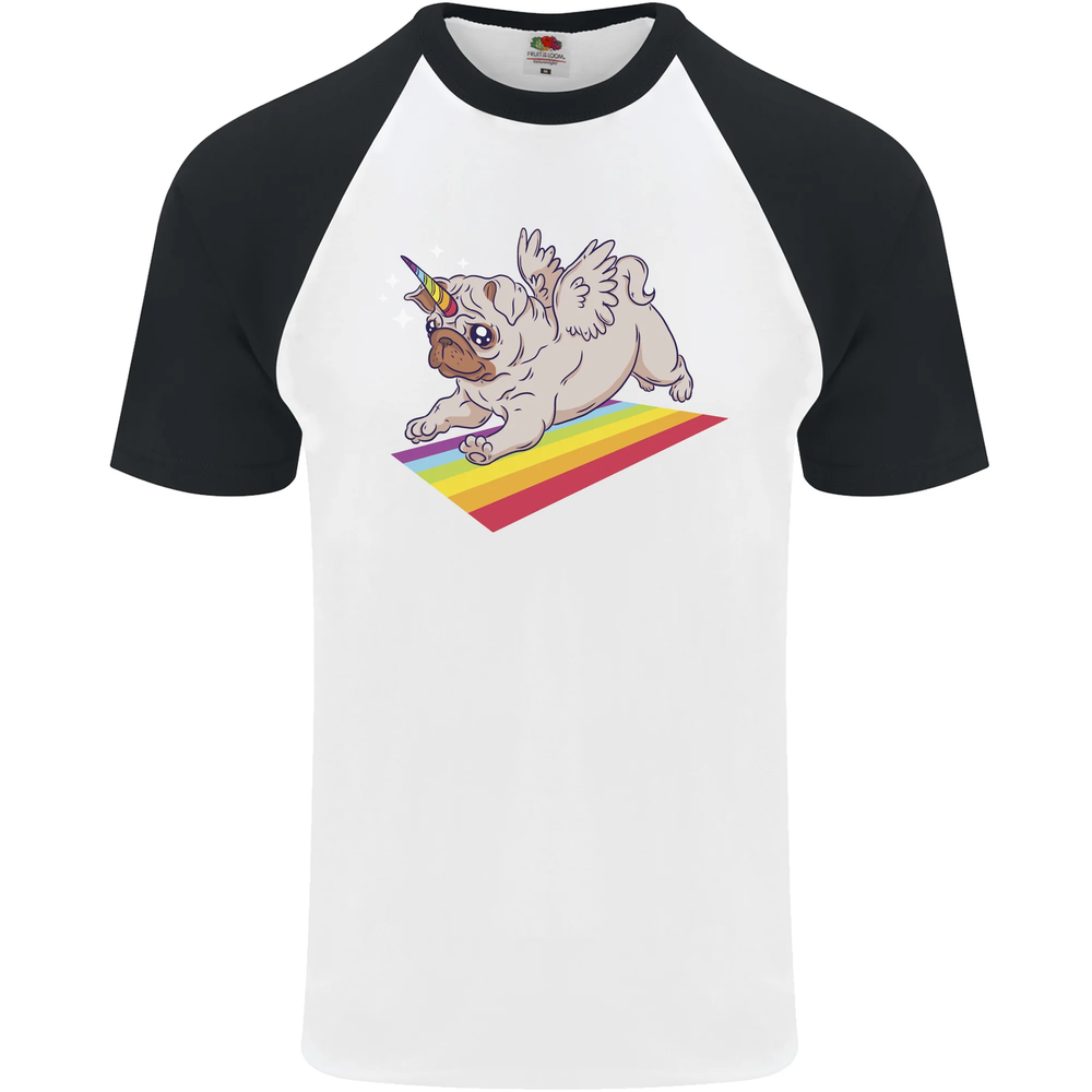 Unicorn Pug Dog LGBT Pride Mens Short Sleeve Baseball Tee