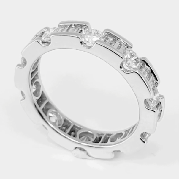 2ct Baguette and Round Moissanite Eternity Ring in 14k White Gold Plated
