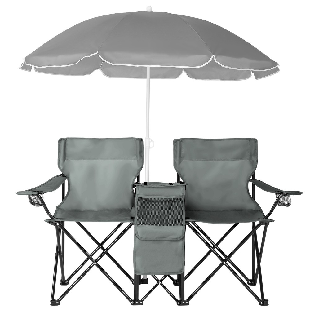 Folding Beach Chair w/ Portable Umbrella Set Patio Outdoor Furniture Chair Bench