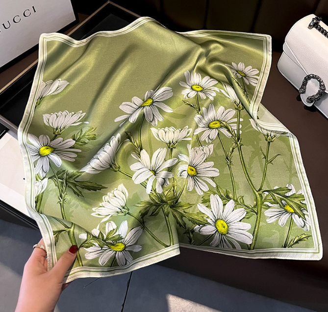 100% Silk Mulberry Scarf Wrap with Pear Flower Print 21