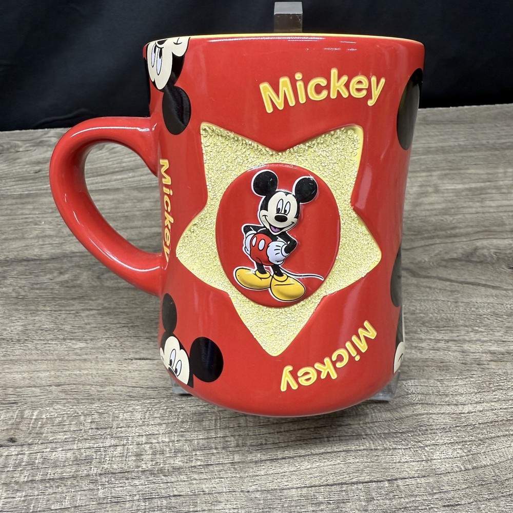 Vintage 3D Mickey Mouse Disney World collectible coffee mug cup with stars