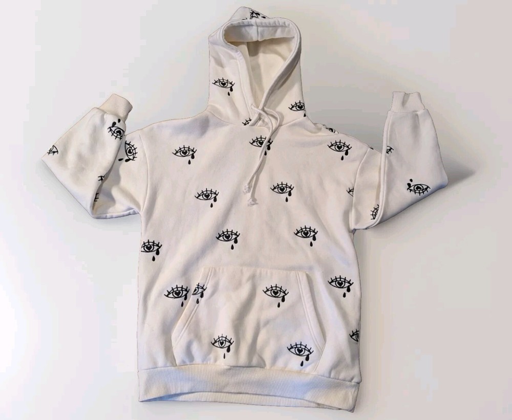 Forever 21 Oversized Ivory Eye Print Graphic Hoodie Small