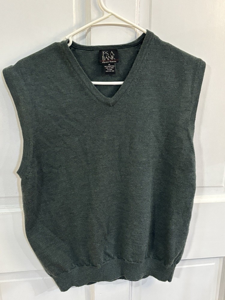 Jos A Bank Sweater Vest Mens M Signature Collection Green Merino Wool