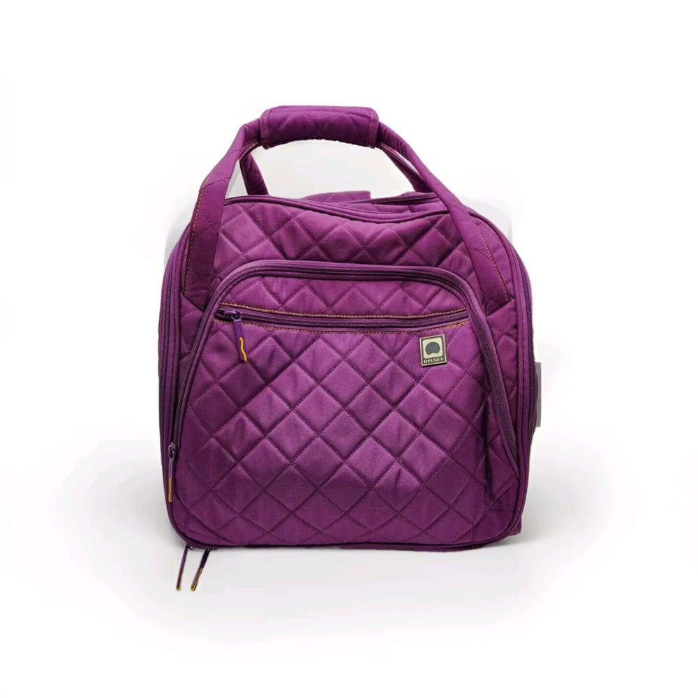 Delsey Paris Quilted Plum And Yellow Underseat/Weekender Bag with Handle/Wheels