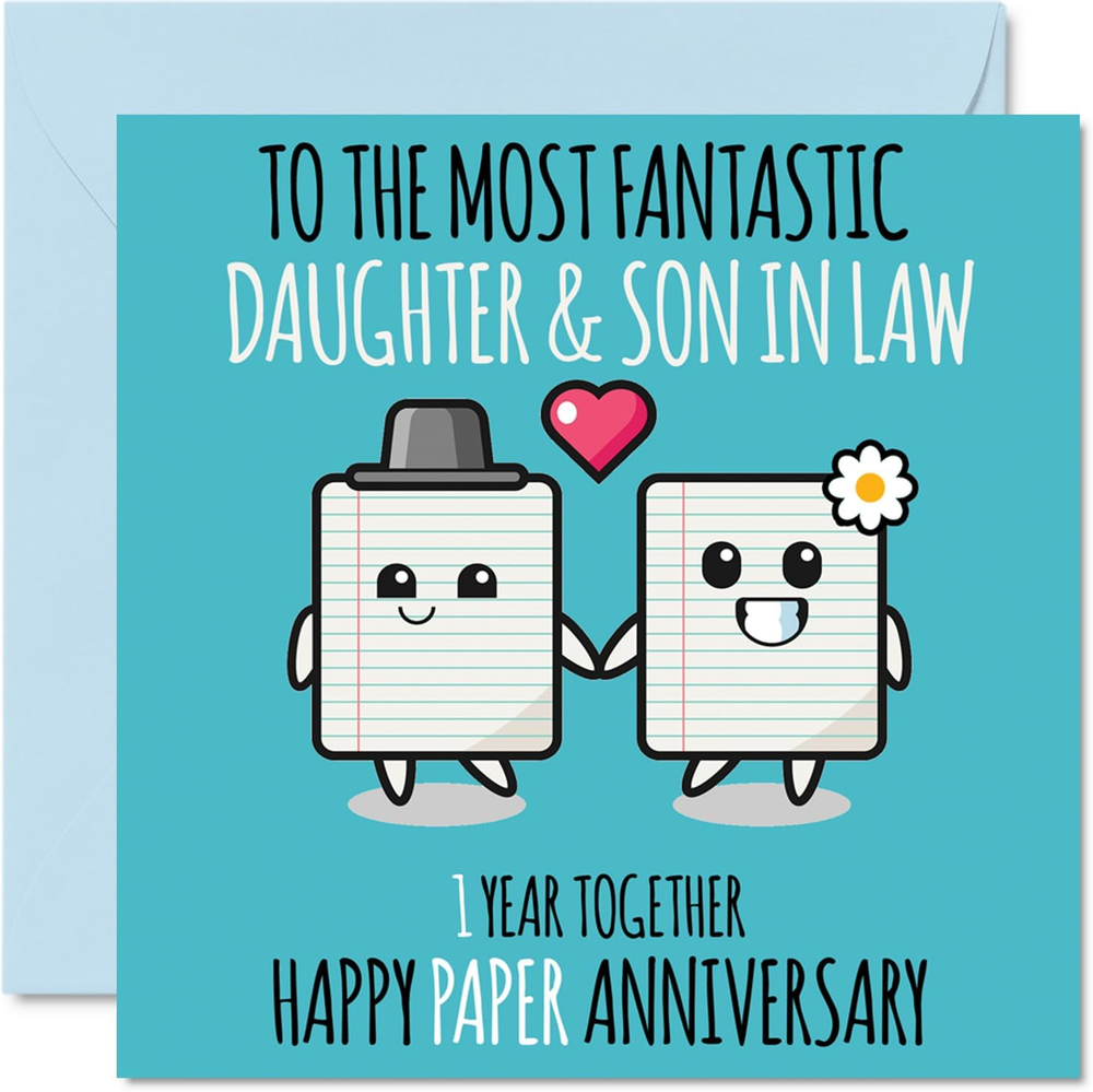 Cute Paper Anniversary Card for Daughter & Son in Law - 1 Year Together - Happy