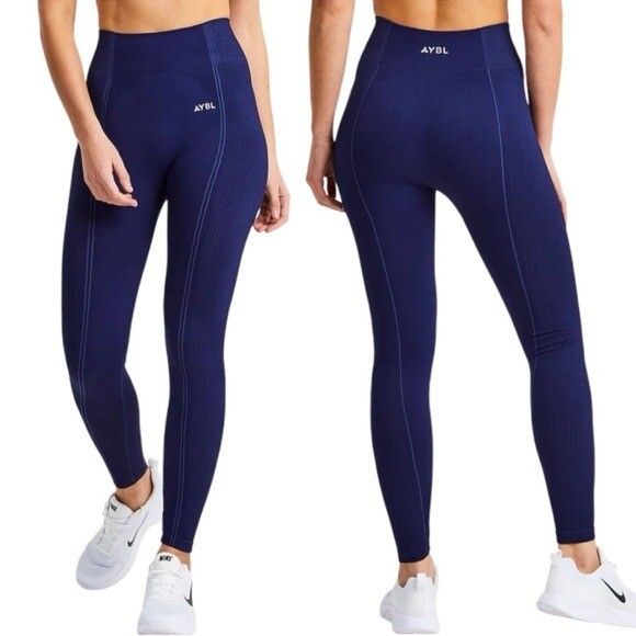 AYBL UK Women’s Ribbed Cropped Leggings Navy Blue Size Medium