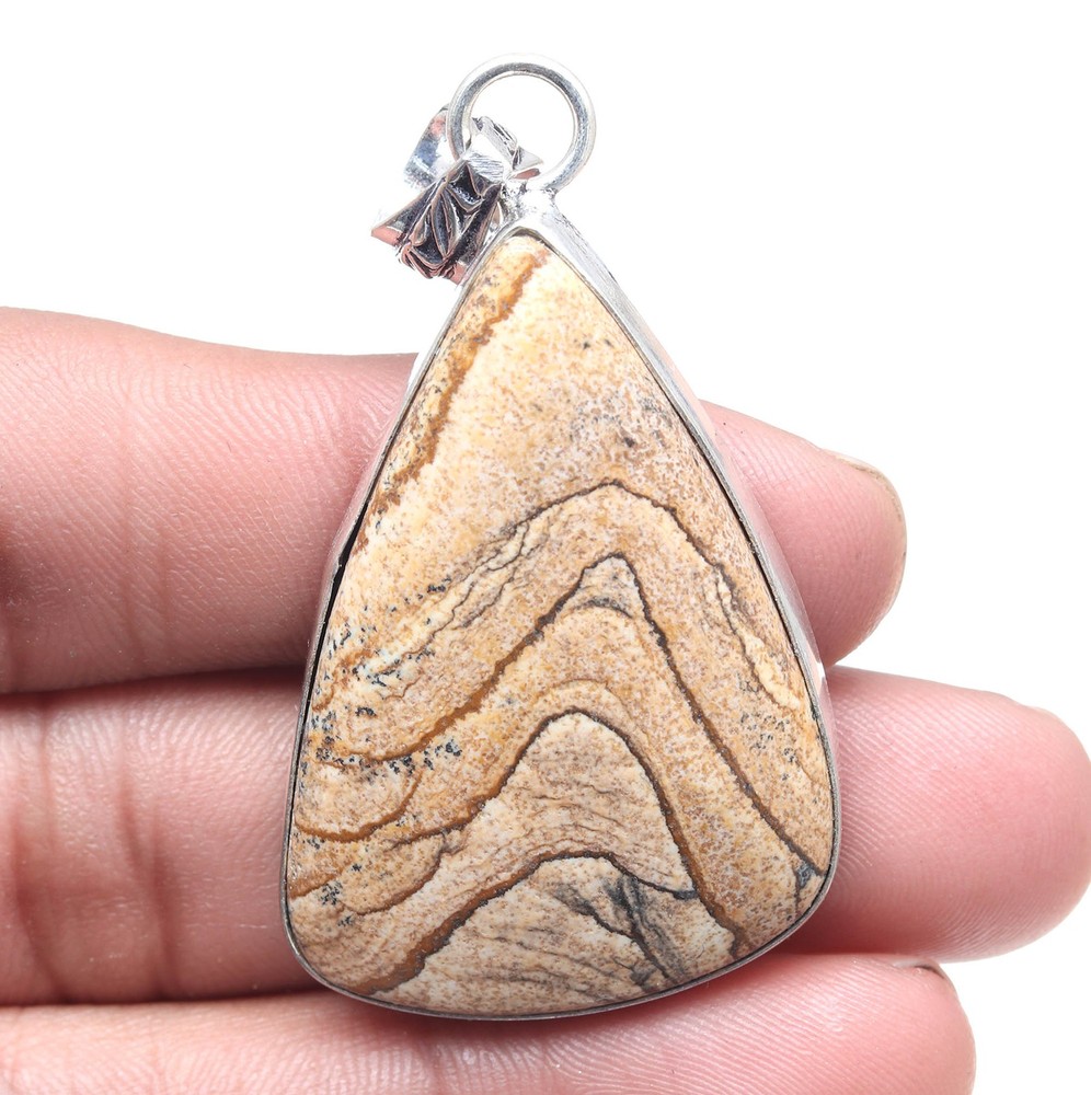 Pendant Picture Jasper Gemstone Valentine'Day Gift Silver Jewelry 2.25
