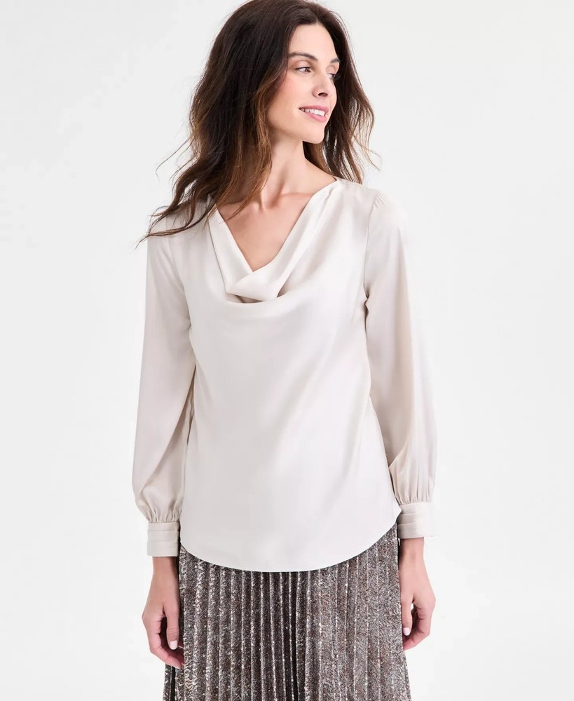 Anne Klein Women's Top Sz S Cowlneck Medium Grey Heather