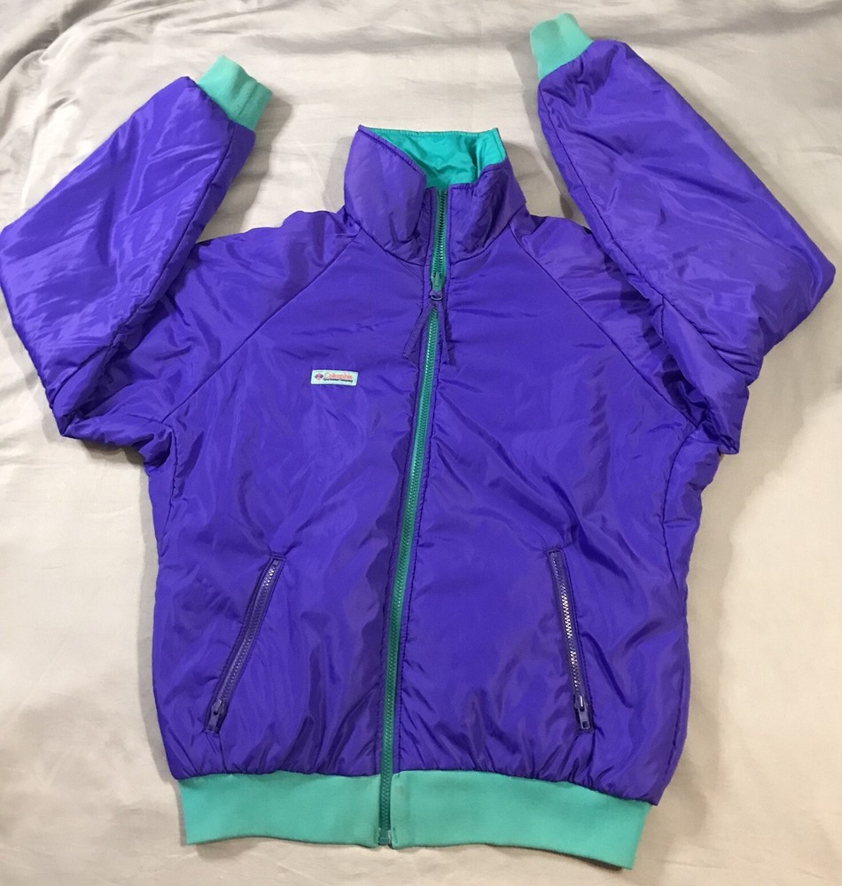 Vintage Columbia Jacket Mens Large Purple Green Reversible Thinsulate