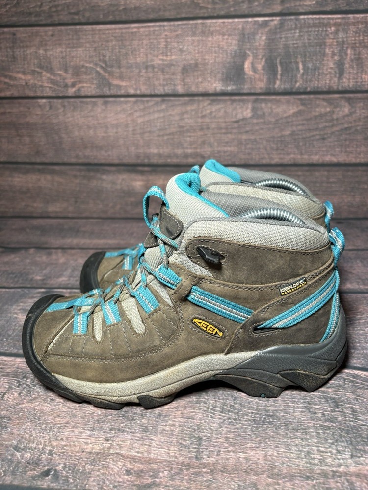 Keen Targhee II Mid Leather Hiking Boots Womens Size 8.5 Brown Teal Waterproof
